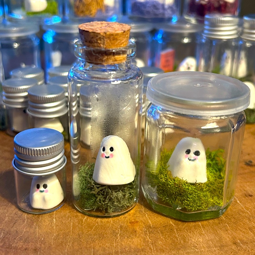 Adopt a ghostie. Cute tiny ghosties for adoption. Perfect Halloween gifts.